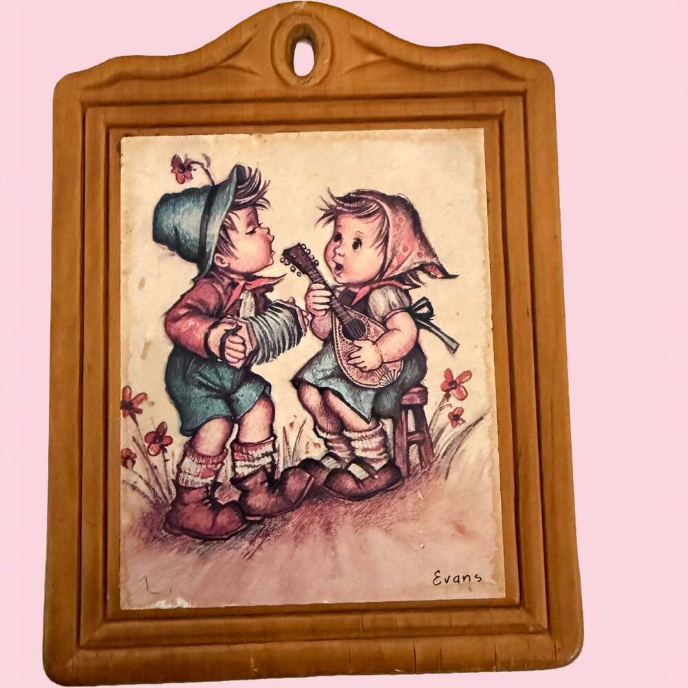 Vintage Evans Hummel-Style German Children Lithograph Wall Plaque